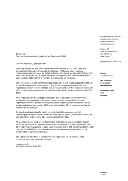 Brief vertegenwoordiger inzake uitleg Benchmark 2014
