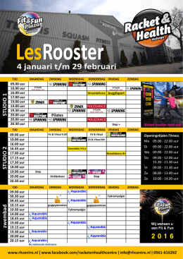 Lesrooster  - Racket & Health Centre | Wolvega