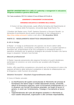 Per l`anno accademico 2015/16 &egrave; istituito il Corso di Master di II