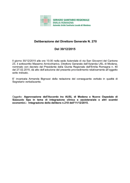 Deliberazione del Direttore Generale N. 270 Del 30/12/2015