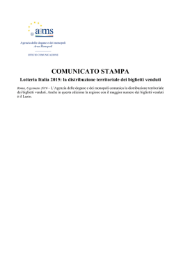 Lotteria Italia 2015: la distribuzione territoriale dei biglietti venduti