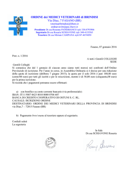 Iscrizione Ordine dei Medici Veterinari della Prov. di Brindisi 2016.