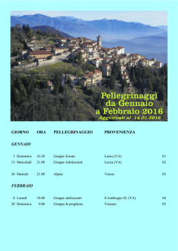 Pellegrinaggi da Gennaio a Febbraio 2016