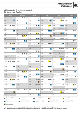 Abfuhrkalender 2016 (Januar bis Juni) für Zarpen, Alle Straßen