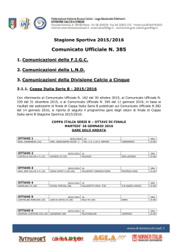 Programma gare Coppa Italia Serie B