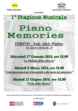 1° Stagione musicale "Piano Memories" - Torino