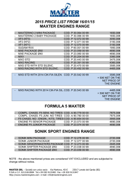 2015 price list from 16/01/15 maxter engines