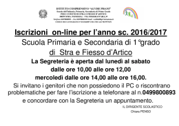 Iscrizioni on-line per l`anno sc. 2016/2017 Scuola Primaria e