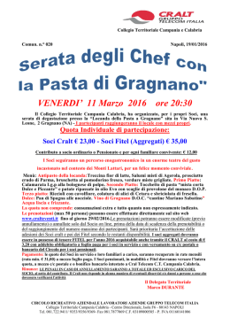 Serata degli chef con la pasta di Gragnano 11 marzo 2016