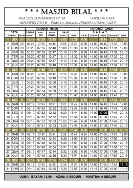 Masjid Bilal Forte da Casa - Horarios de Salah