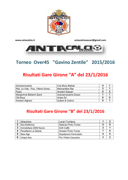 Torneo Over45 "Gavino Zentile" 2015/2016 Risultati Gare Girone &ldquo;A