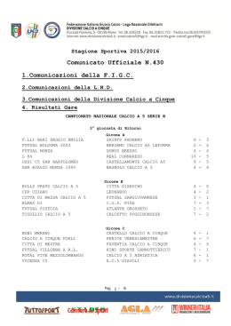 Omologazione 3&deg; Giornata Ritorno Serie B 28/01/2016 0.00