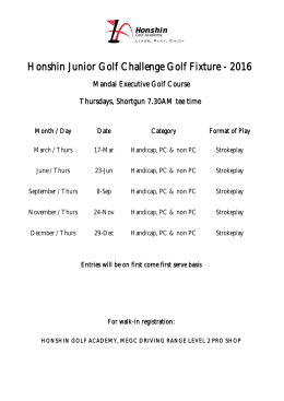 Honshin Junior Golf Challenge Golf Fixture - 2016