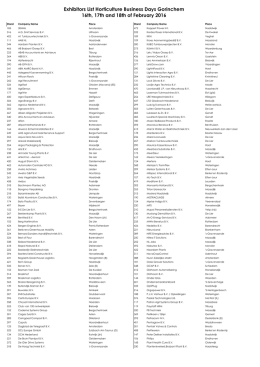 16th, 17th and 18th of February 2016 Exhibitors List Horticulture