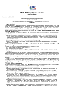 Avviso di concorso per l`assegnazione di una rivendita ordinaria di