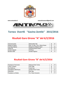 Torneo Over45 "Gavino Zentile" 2015/2016 Risultati Gare Girone &ldquo;A