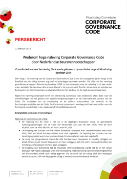 Persbericht naleving Corporate Governance Code boekjaar 2014