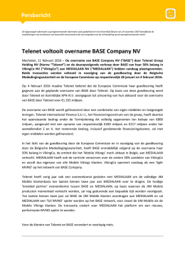 Persbericht Telenet voltooit overname BASE Company NV