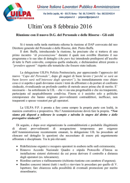 Ultim`ora 8 febbraio 2016 - UILPA Polizia Penitenziaria Catania