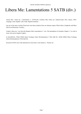 Libera Me: Lamentations 5 SATB (div.)