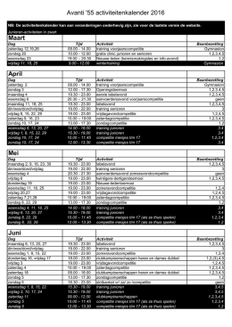 Avanti `55 activiteitenkalender 2016 Maart April Mei Juni