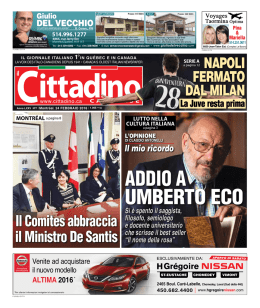 24 FEBBRAIo 2016 - Il giornale italiano primo in Québec e in Canada