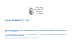 piano formativo 2016 - Ordine degli Ingegneri della Provincia dell