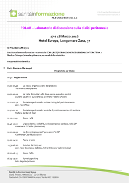PDLAB – Laboratorio di discussione sulla dialisi peritoneale 17 e 18