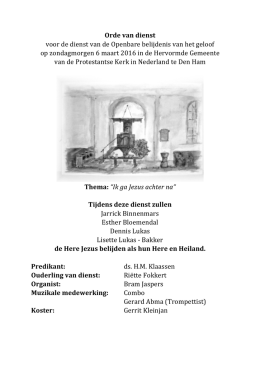 Liturgie 6 maart 2016 - Hervormde gemeente te Den Ham