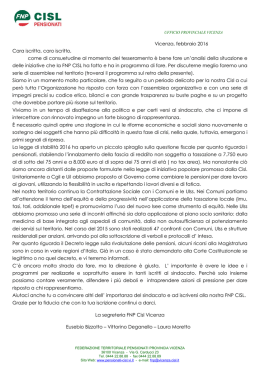 lettera della Segreteria FNP-CISL di Vicenza