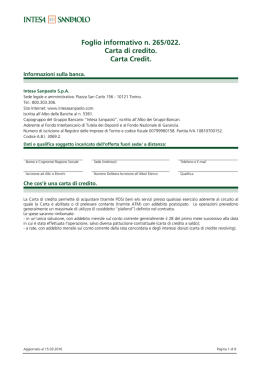 Foglio informativo n. 265/022. Carta di credito. Carta Credit.
