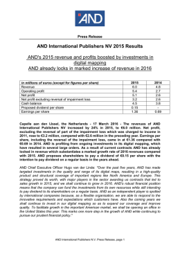 AND International Publishers NV 2015 Results AND`s 2015 revenue