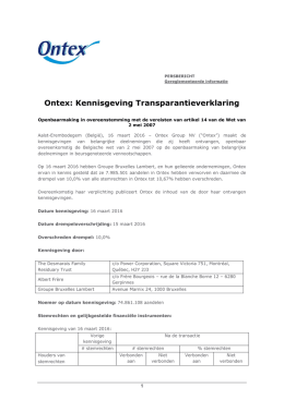 Ontex: Kennisgeving Transparantieverklaring