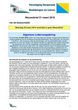 Nieuwsbrief 21 maart 2016 - Dorpsraad Beekbergen en Lieren