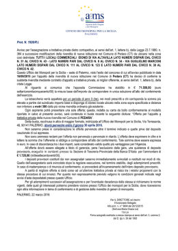 Avviso per l`assegnazione a trattativa privata di una rivendita di