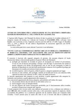 Avviso di concorso per l`assegnazione della rivendita generi di