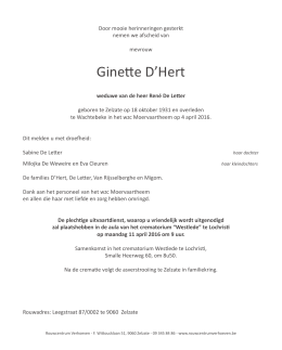 Ginette D`Hert - Rouwcentrum Verhoeven Zelzate