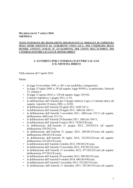 1 168/2016/A L`AUTORIT&Agrave; PER L`ENERGIA ELETTRICA IL GAS E