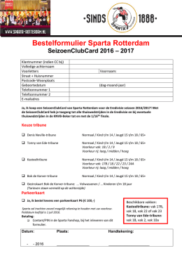 Bestelformulier Sparta Rotterdam SeizoenClubCard 2016