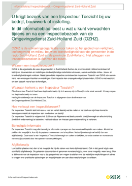 Informatieblad Inspectiebezoek - Omgevingsdienst Zuid Holland Zuid