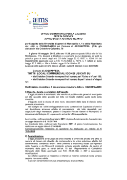 Avviso d`asta ad unico incanto per l`appalto della Rivendita Generi