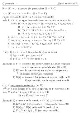 Geometria 1 Spazi vettoriali/1 K = (K, + , · ) campo (in particolare K