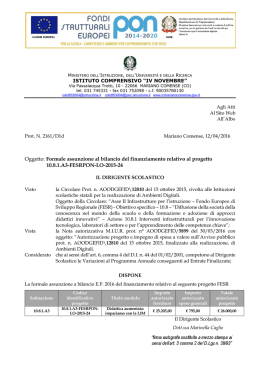 Assunzione in bilancio del progetto 10.8.1.A3-FESRPON-LO-2015-24