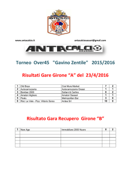 Torneo Over45 "Gavino Zentile" 2015/2016 Risultati Gare Girone &ldquo;A