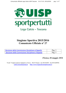 Comunicato Ufficiale n° 27 - Lega Calcio Uisp Toscana