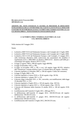 1 209/2016/E/COM L`AUTORIT&Agrave; PER L`ENERGIA ELETTRICA IL