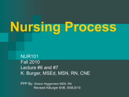 Nursing Process NUR101 Fall 2010 Lecture #6 and #7