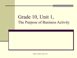 Grade 10, Unit 1, The Purpose of Business Activity 1