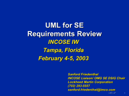 UML for SE Requirements Review INCOSE IW Tampa, Florida