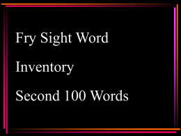 Fry Sight Word Inventory Second 100 Words